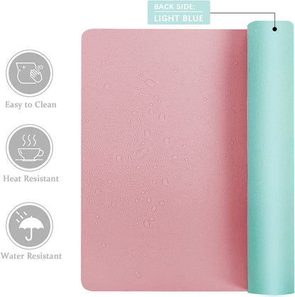 Desk Mat Large Protector Pad - Multifunctional Dual-Sided Office Desk Pad,Smooth Surface Soft Mouse Pad, Waterproof Desk Mat for Desktop, Pu Leather Desk Cover for Office/Home(Pink, 23.6" X 13.7")
