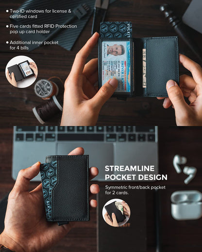 RFID Blocking Leather Credit Card Case 💳🖤 Double ID Window Wallet-2