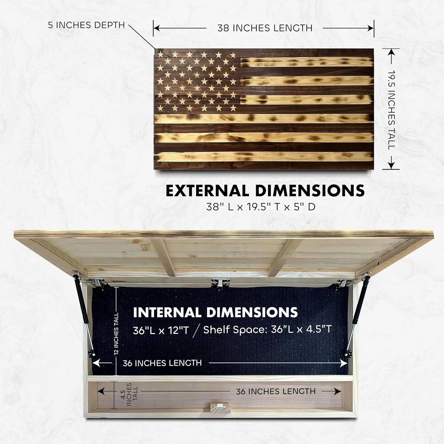 Large American Flag Gun Safe - Quick Access Hidden Gun Safe for Rifles, Shotguns, & Handguns - Gun Concealment Furniture with Magnetic Lock - Gun Self Hidden Storage (Red Mahogany)