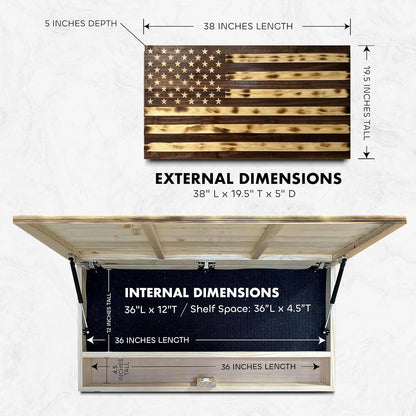 Large American Flag Gun Safe - Quick Access Hidden Gun Safe for Rifles, Shotguns, & Handguns - Gun Concealment Furniture with Magnetic Lock - Gun Self Hidden Storage (Red Mahogany)